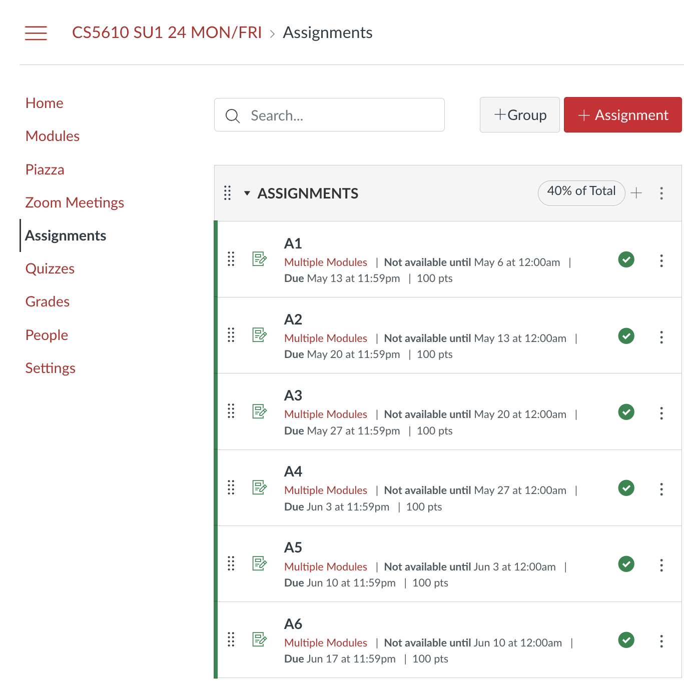 Target Assignments screen